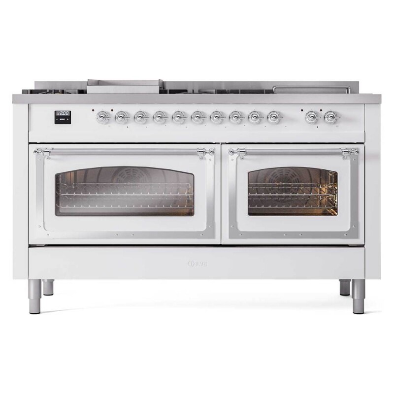 Nostalgie II Noblesse 60″ Dual Fuel Range      (7 Sealed Burners + Griddle + French Top, Natural Gas, Triple Glass Door, RAL, Chrome) UN60FSNMPRAC