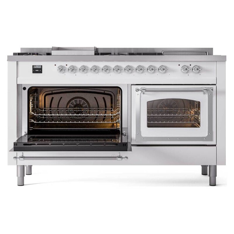 Nostalgie II Noblesse 60″ Dual Fuel Range      (7 Sealed Burners + Griddle + French Top, Natural Gas, Triple Glass Door, RAL, Chrome) UN60FSNMPRAC