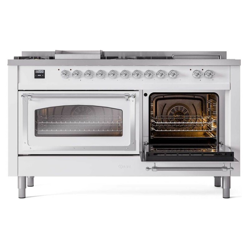 Nostalgie II Noblesse 60″ Dual Fuel Range      (7 Sealed Burners + Griddle + French Top, Natural Gas, Triple Glass Door, RAL, Chrome) UN60FSNMPRAC
