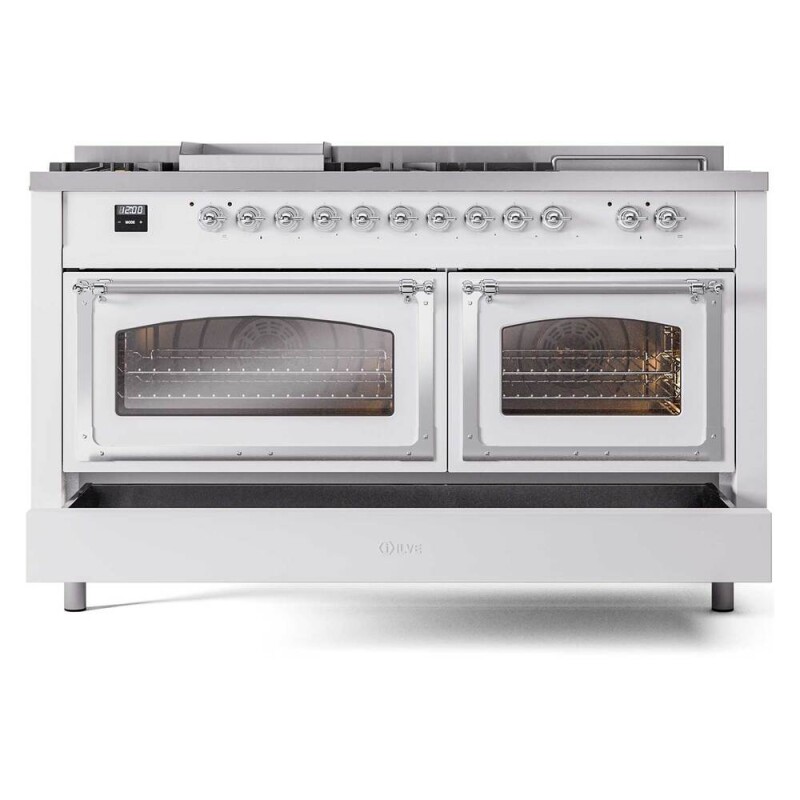 Nostalgie II Noblesse 60″ Dual Fuel Range      (7 Sealed Burners + Griddle + French Top, Natural Gas, Triple Glass Door, RAL, Chrome) UN60FSNMPRAC