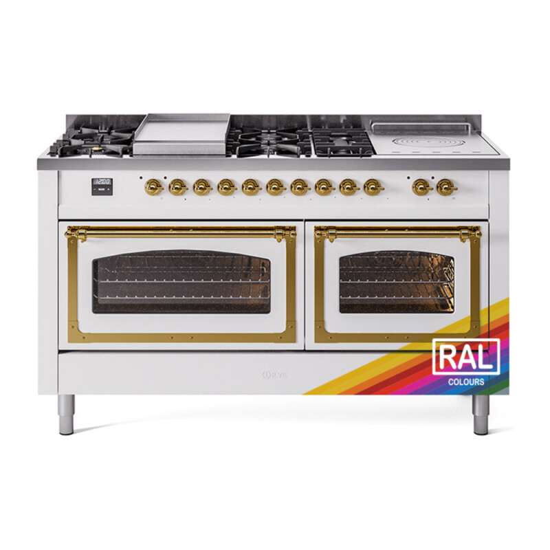 Nostalgie II Noblesse 60″ Dual Fuel Range      (7 Sealed Burners + Griddle + French Top, Natural Gas, Triple Glass Door, RAL, Brass) UN60FSNMPRAG