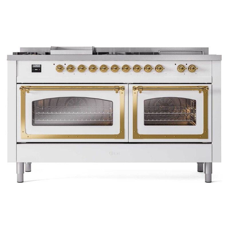Nostalgie II Noblesse 60″ Dual Fuel Range      (7 Sealed Burners + Griddle + French Top, Natural Gas, Triple Glass Door, RAL, Brass) UN60FSNMPRAG