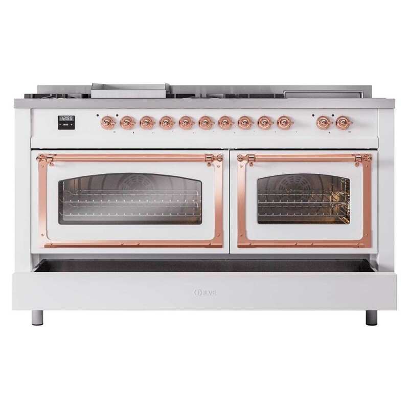 Nostalgie II Noblesse 60″ Dual Fuel Range      (7 Sealed Burners + Griddle + French Top, Natural Gas, Triple Glass Door, RAL, Copper) UN60FSNMPRAP