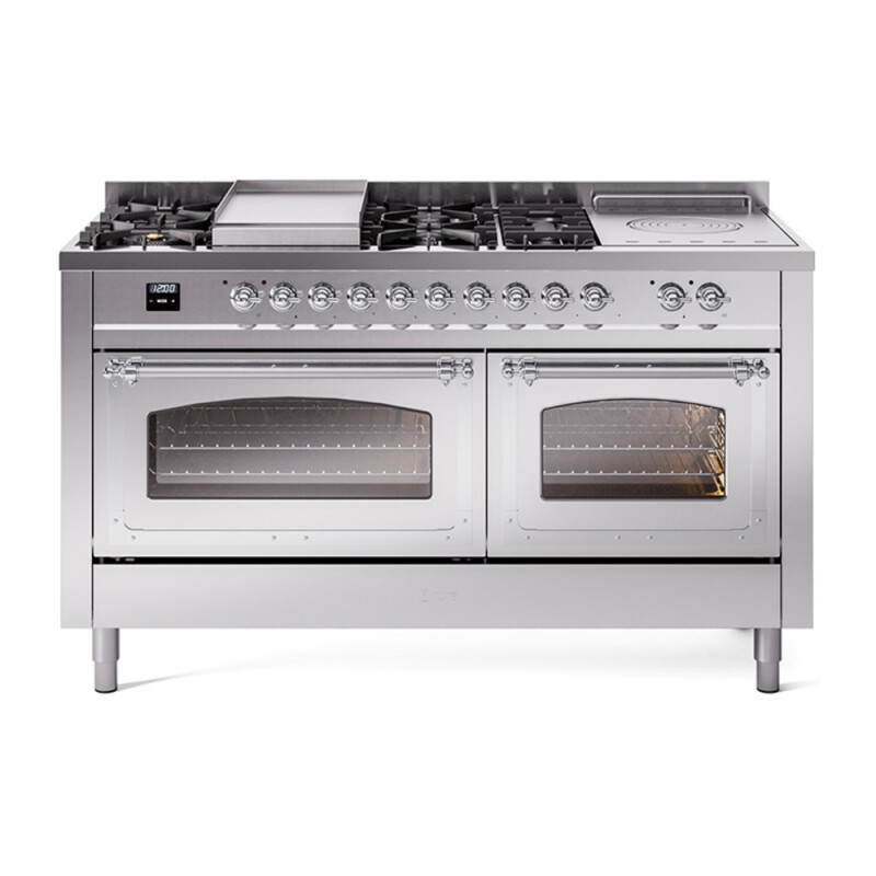 Nostalgie II Noblesse 60″ Dual Fuel Range      (7 Sealed Burners + Griddle + French Top, Natural Gas, Triple Glass Door, Stainless Steel, Chrome) UN60FSNMPSSC