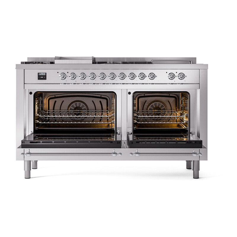 Nostalgie II Noblesse 60″ Dual Fuel Range      (7 Sealed Burners + Griddle + French Top, Natural Gas, Triple Glass Door, Stainless Steel, Chrome) UN60FSNMPSSC