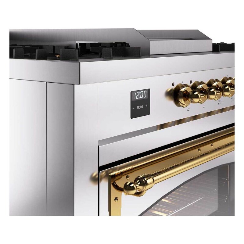Nostalgie II Noblesse 60″ Dual Fuel Range      (7 Sealed Burners + Griddle + French Top, Natural Gas, Triple Glass Door, Stainless Steel, Brass) UN60FSNMPSSG