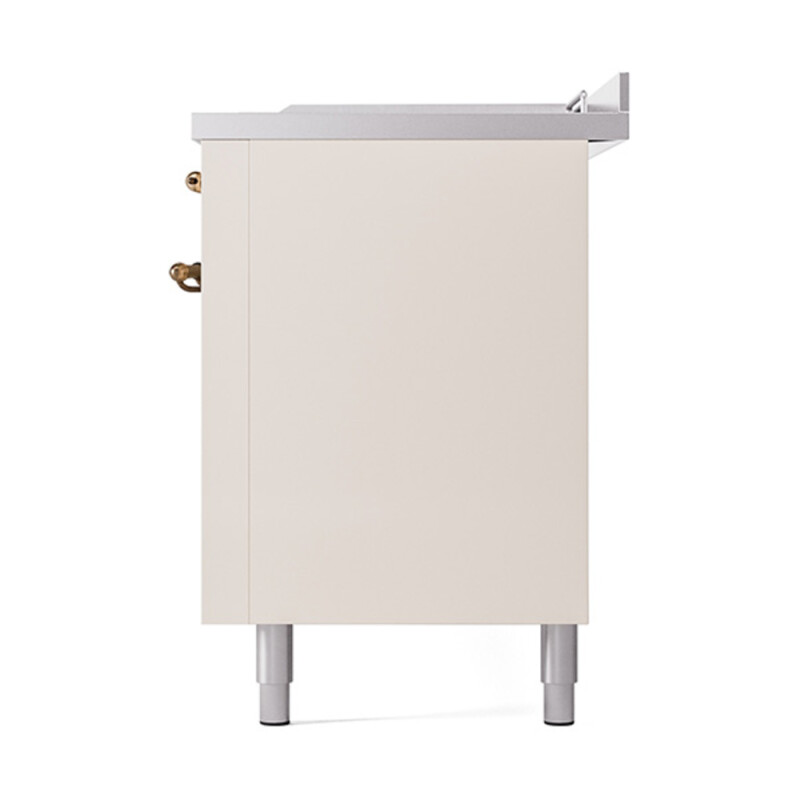 Nostalgie II Noblesse 60″ Dual Fuel Range      (7 Sealed Burners + Griddle + French Top, Natural Gas, Solid Door, Antique White, Burnished) UN60FSQNMPAWB