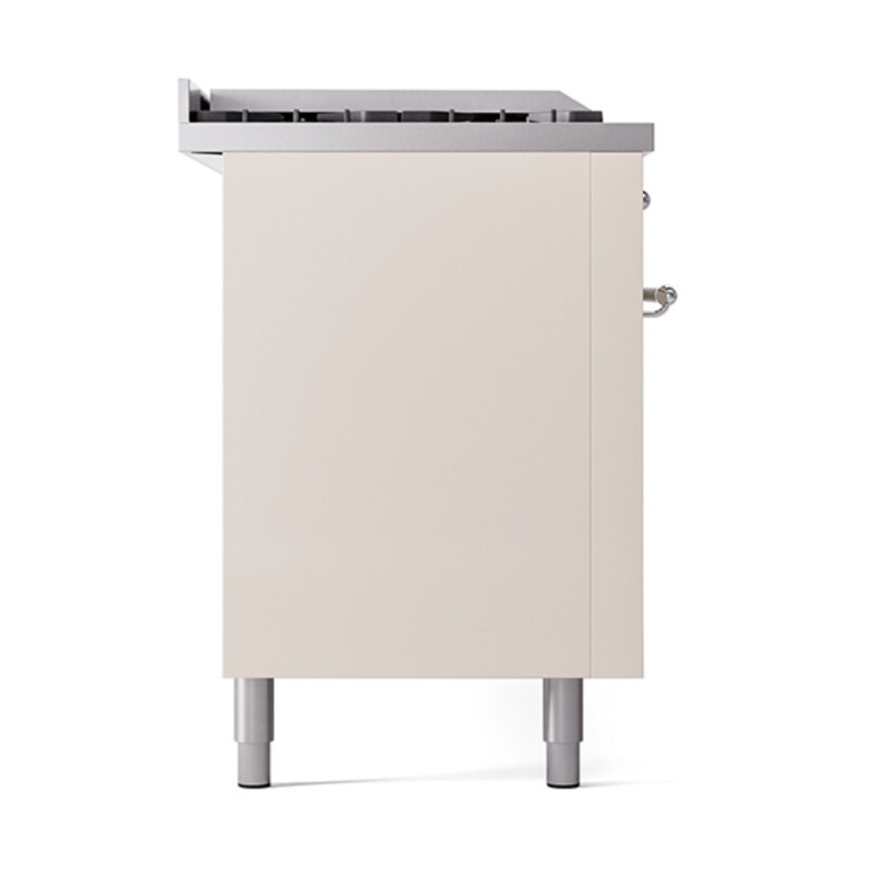 Nostalgie II Noblesse 60″ Dual Fuel Range      (7 Sealed Burners + Griddle + French Top, Natural Gas, Solid Door, Antique White, Chrome) UN60FSQNMPAWC