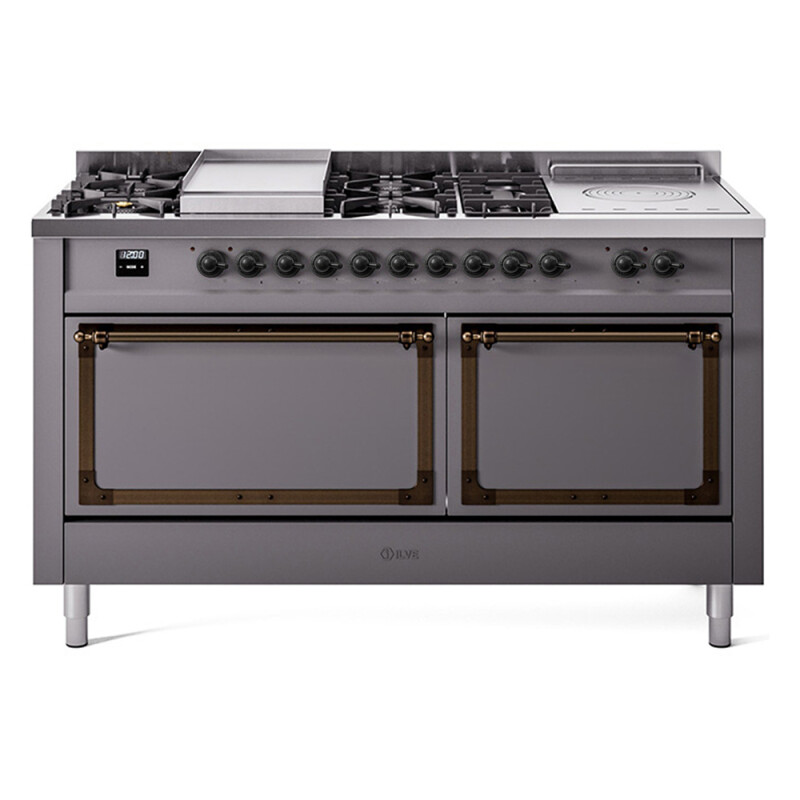 Nostalgie II Noblesse 60″ Dual Fuel Range      (7 Sealed Burners + Griddle + French Top, Natural Gas, Solid Door, Graphite Matte, Burnished) UN60FSQNMPMGB