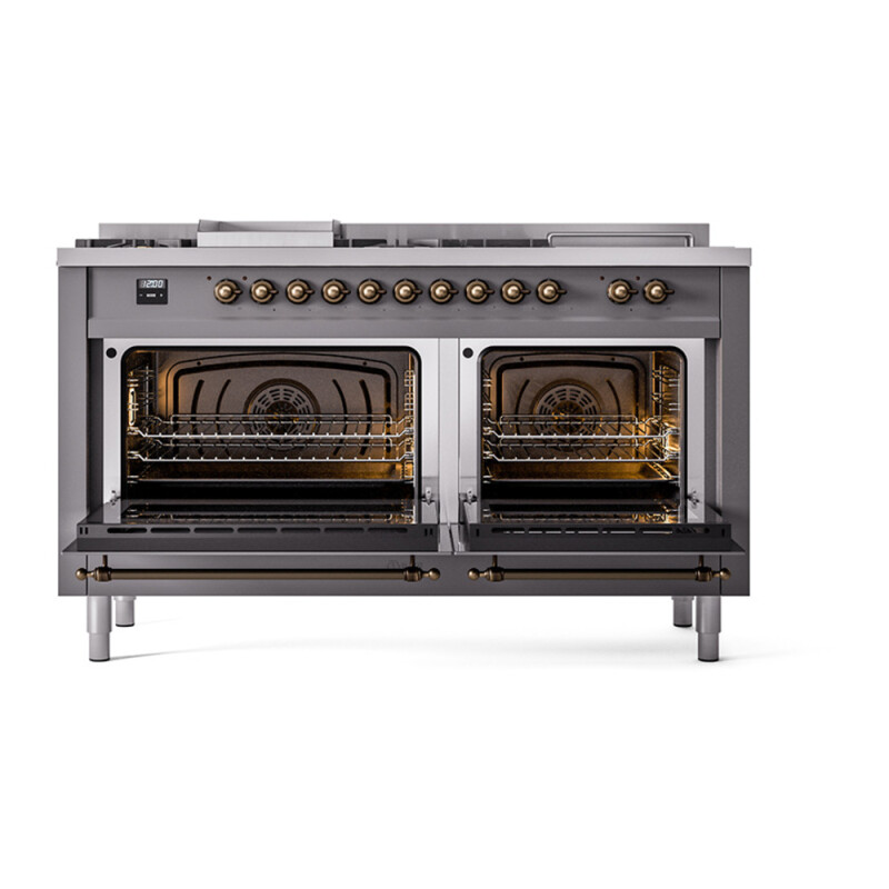 Nostalgie II Noblesse 60″ Dual Fuel Range      (7 Sealed Burners + Griddle + French Top, Natural Gas, Solid Door, Graphite Matte, Burnished) UN60FSQNMPMGB