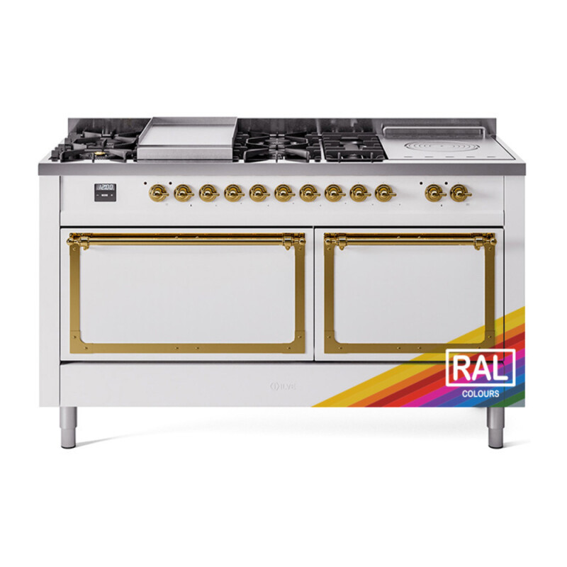 Nostalgie II Noblesse 60″ Dual Fuel Range      (7 Sealed Burners + Griddle + French Top, Natural Gas, Solid Door, RAL, Brass) UN60FSQNMPRAG