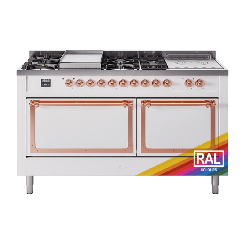 Nostalgie II Noblesse 60″ Dual Fuel Range      (7 Sealed Burners + Griddle + French Top, Natural Gas, Solid Door, RAL, Copper) UN60FSQNMPRAP