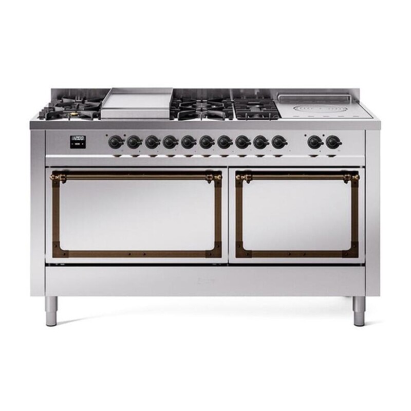 Nostalgie II Noblesse 60″ Dual Fuel Range      (7 Sealed Burners + Griddle + French Top, Natural Gas, Solid Door, Stainless Steel, Burnished) UN60FSQNMPSSB