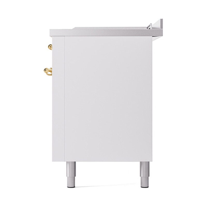 Nostalgie II Noblesse 60″ Dual Fuel Range      (7 Sealed Burners + Griddle + French Top, Natural Gas, Solid Door, White, Brass) UN60FSQNMPWHG