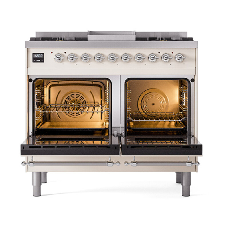 Nostalgie II Noblesse 40″ Dual Fuel Range (Natural Gas, Triple Glass Door, Antique White, Burnished) UND40FNMPAWB