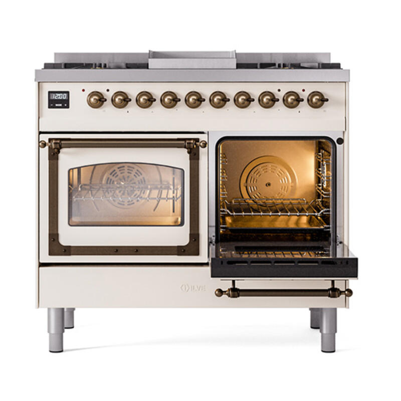 Nostalgie II Noblesse 40″ Dual Fuel Range (Natural Gas, Triple Glass Door, Antique White, Burnished) UND40FNMPAWB