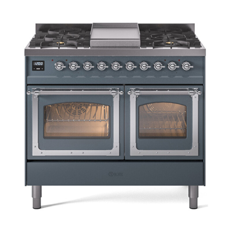Nostalgie II Noblesse 40″ Dual Fuel Range (Natural Gas, Triple Glass Door, Blue Grey, Chrome) UND40FNMPBGC