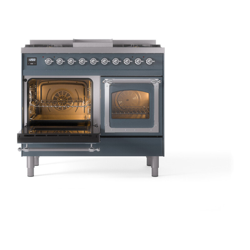 Nostalgie II Noblesse 40″ Dual Fuel Range (Natural Gas, Triple Glass Door, Blue Grey, Chrome) UND40FNMPBGC