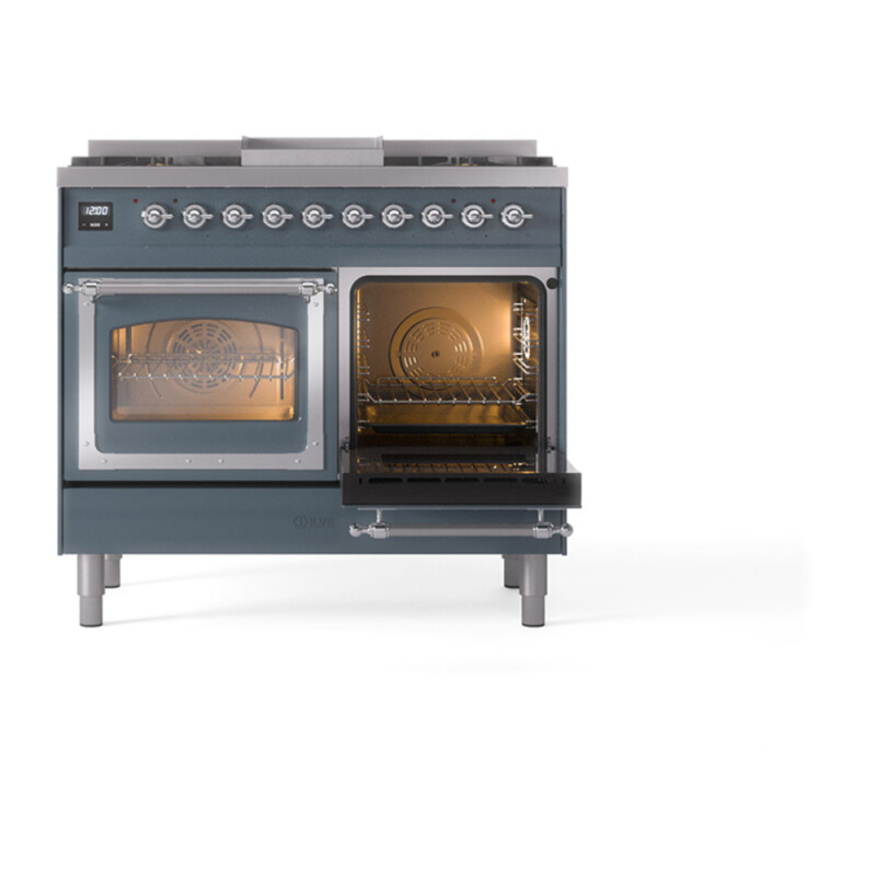 Nostalgie II Noblesse 40″ Dual Fuel Range (Natural Gas, Triple Glass Door, Blue Grey, Chrome) UND40FNMPBGC