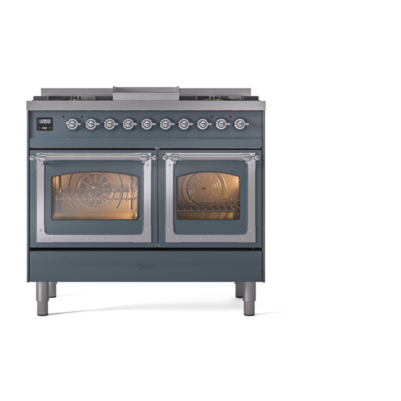 Nostalgie II Noblesse 40″ Dual Fuel Range (Natural Gas, Triple Glass Door, Blue Grey, Chrome) UND40FNMPBGC