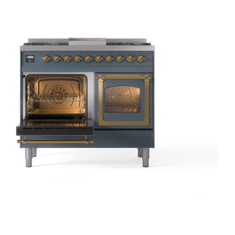 Nostalgie II Noblesse 40″ Dual Fuel Range (Liquid Propane, Triple Glass Door, Blue Grey, Brass) UND40FNMPBGGLP
