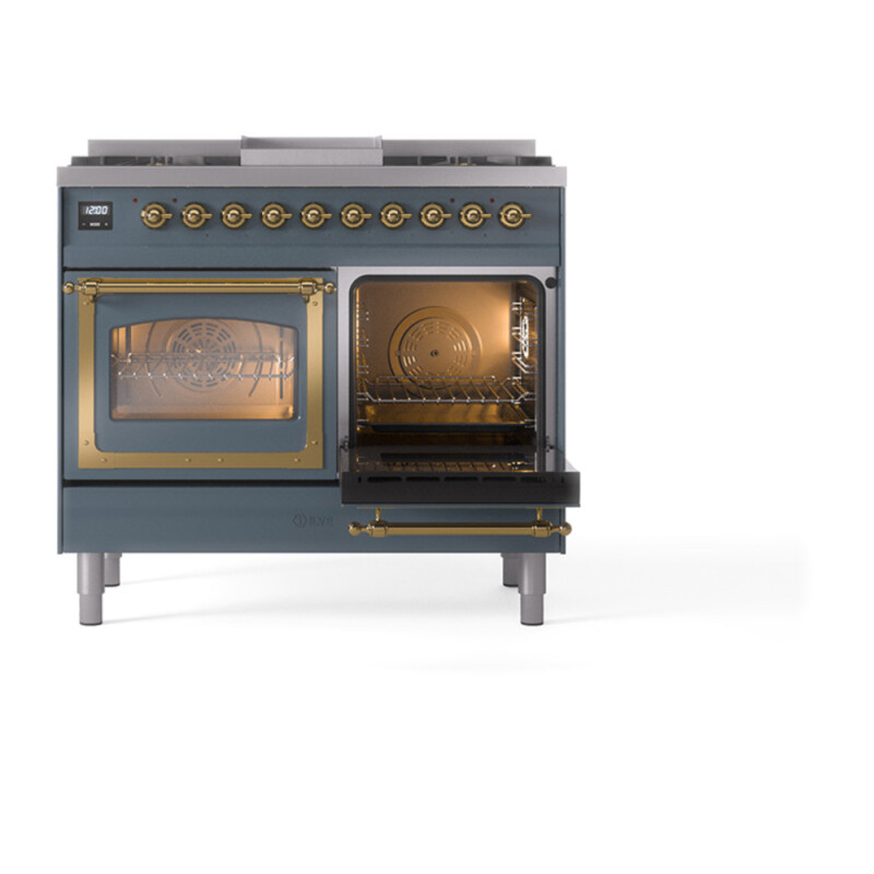 Nostalgie II Noblesse 40″ Dual Fuel Range (Liquid Propane, Triple Glass Door, Blue Grey, Brass) UND40FNMPBGGLP