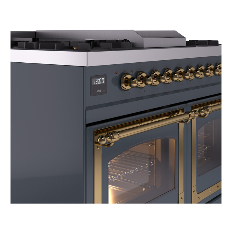 Nostalgie II Noblesse 40″ Dual Fuel Range (Liquid Propane, Triple Glass Door, Blue Grey, Brass) UND40FNMPBGGLP