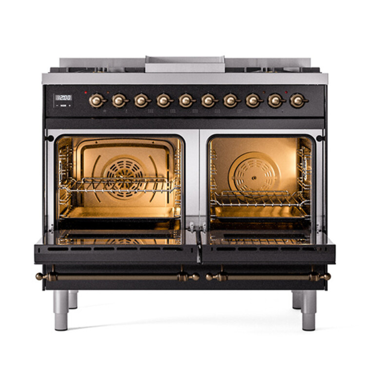 Nostalgie II Noblesse 40″ Dual Fuel Range (Liquid Propane, Triple Glass Door, Glossy Black, Burnished) UND40FNMPBKBLP