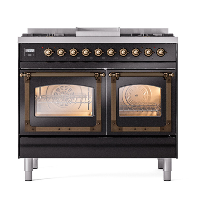 Nostalgie II Noblesse 40″ Dual Fuel Range (Liquid Propane, Triple Glass Door, Glossy Black, Burnished) UND40FNMPBKBLP