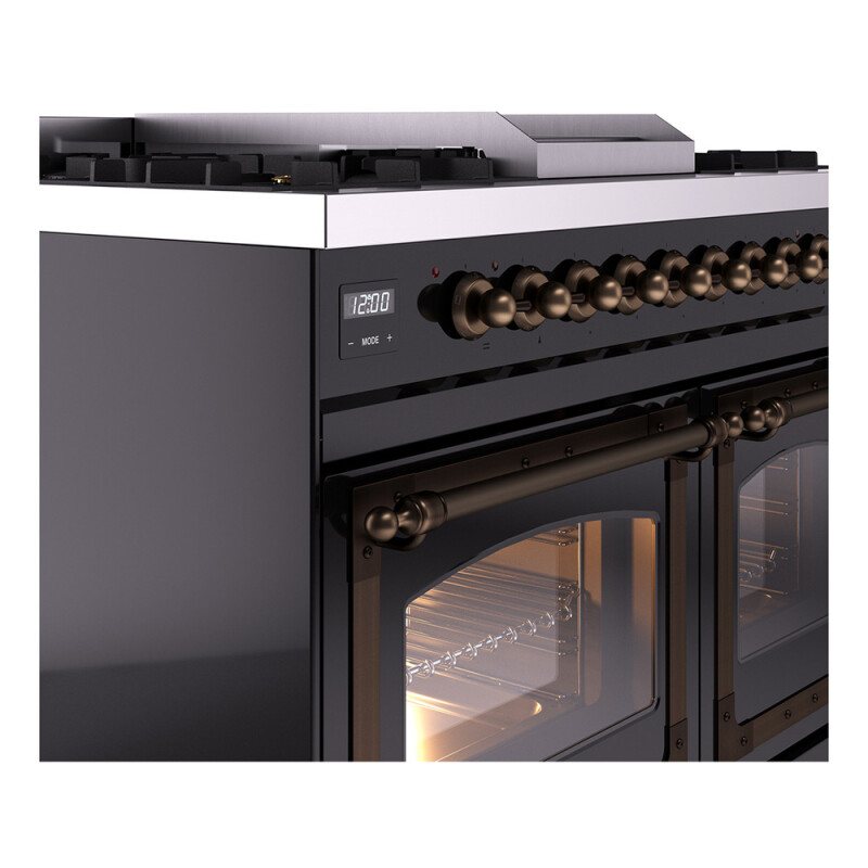 Nostalgie II Noblesse 40″ Dual Fuel Range (Liquid Propane, Triple Glass Door, Glossy Black, Burnished) UND40FNMPBKBLP