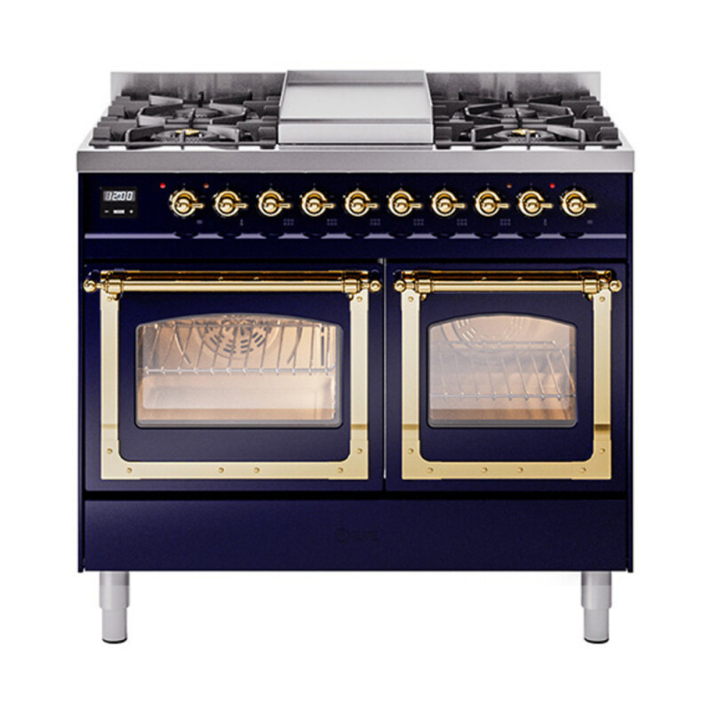 Nostalgie II Noblesse 40″ Dual Fuel Range (Natural Gas, Triple Glass Door, Midnight Blue, Brass) UND40FNMPMBG
