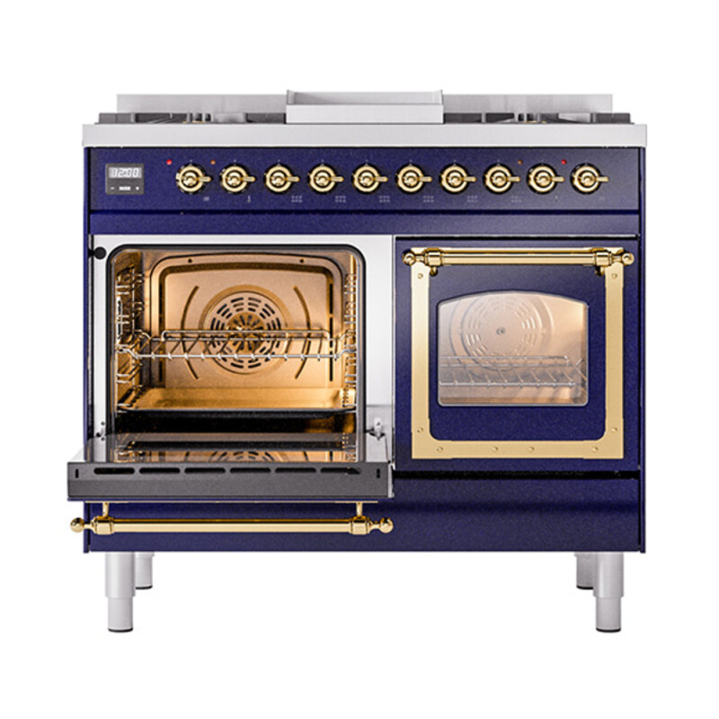 Nostalgie II Noblesse 40″ Dual Fuel Range (Natural Gas, Triple Glass Door, Midnight Blue, Brass) UND40FNMPMBG