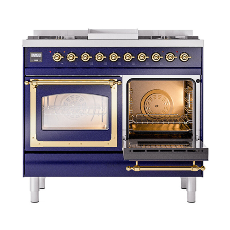 Nostalgie II Noblesse 40″ Dual Fuel Range (Natural Gas, Triple Glass Door, Midnight Blue, Brass) UND40FNMPMBG