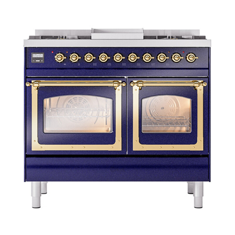 Nostalgie II Noblesse 40″ Dual Fuel Range (Natural Gas, Triple Glass Door, Midnight Blue, Brass) UND40FNMPMBG
