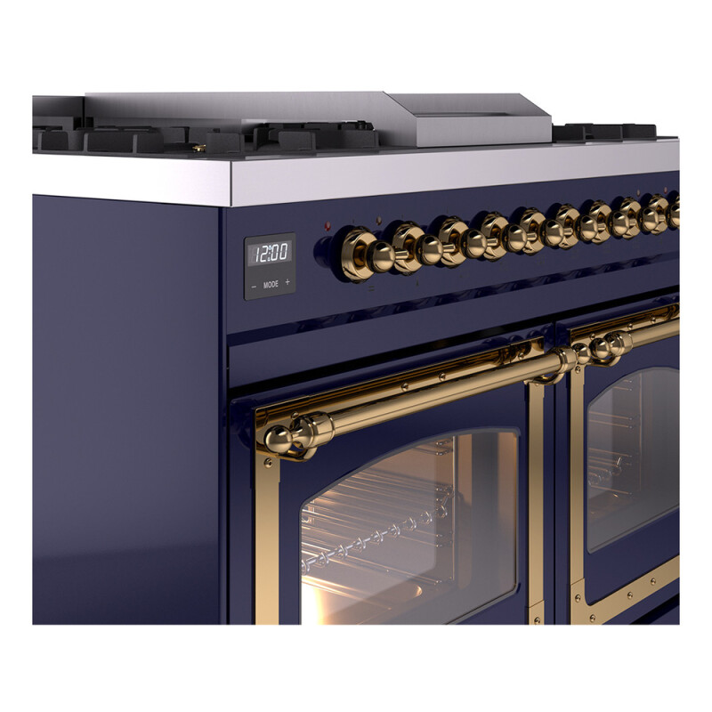 Nostalgie II Noblesse 40″ Dual Fuel Range (Natural Gas, Triple Glass Door, Midnight Blue, Brass) UND40FNMPMBG