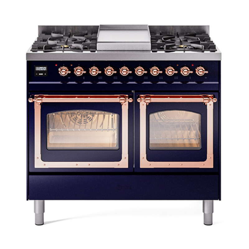 Nostalgie II Noblesse 40″ Dual Fuel Range (Natural Gas, Triple Glass Door, Midnight Blue, Copper) UND40FNMPMBP