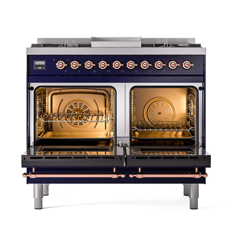 Nostalgie II Noblesse 40″ Dual Fuel Range (Natural Gas, Triple Glass Door, Midnight Blue, Copper) UND40FNMPMBP
