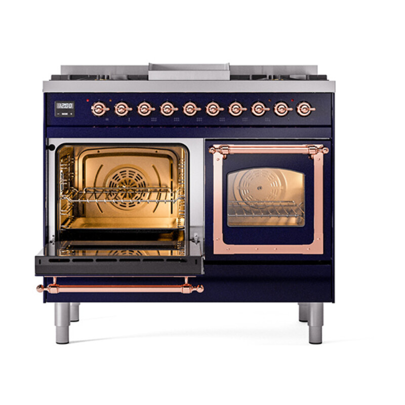 Nostalgie II Noblesse 40″ Dual Fuel Range (Natural Gas, Triple Glass Door, Midnight Blue, Copper) UND40FNMPMBP