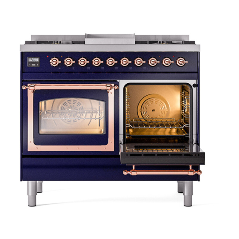 Nostalgie II Noblesse 40″ Dual Fuel Range (Natural Gas, Triple Glass Door, Midnight Blue, Copper) UND40FNMPMBP