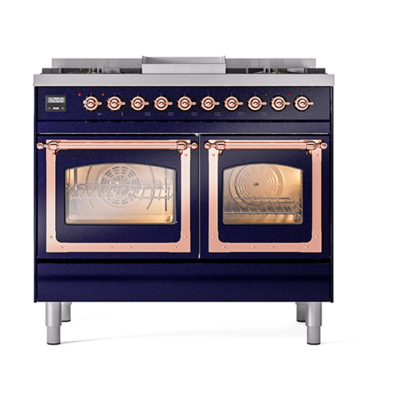 Nostalgie II Noblesse 40″ Dual Fuel Range (Natural Gas, Triple Glass Door, Midnight Blue, Copper) UND40FNMPMBP