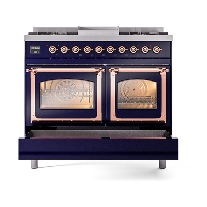 Nostalgie II Noblesse 40″ Dual Fuel Range (Natural Gas, Triple Glass Door, Midnight Blue, Copper) UND40FNMPMBP