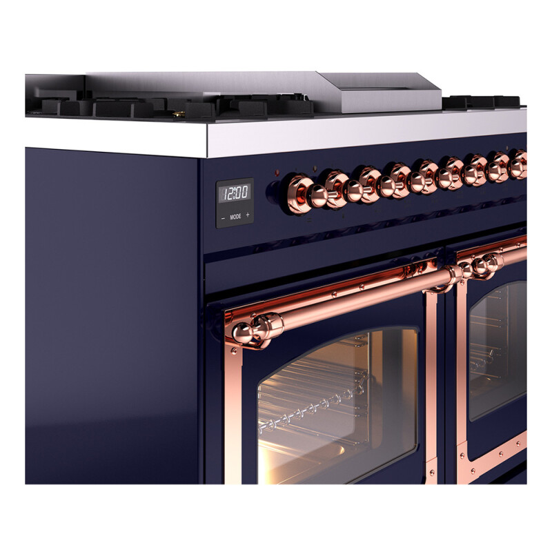 Nostalgie II Noblesse 40″ Dual Fuel Range (Natural Gas, Triple Glass Door, Midnight Blue, Copper) UND40FNMPMBP