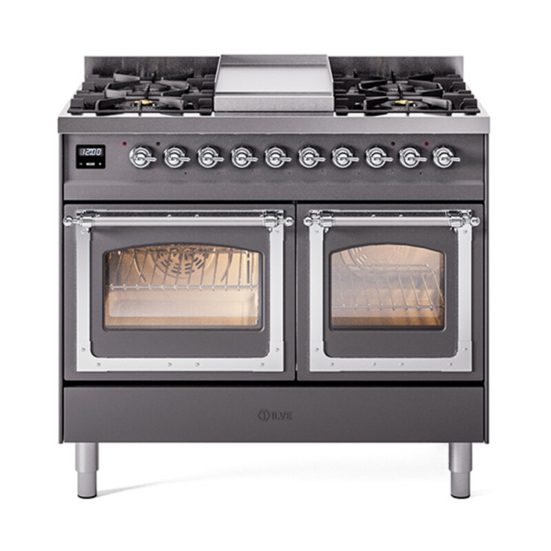 Nostalgie II Noblesse 40″ Dual Fuel Range (Natural Gas, Triple Glass Door, Graphite Matte, Chrome) UND40FNMPMGC