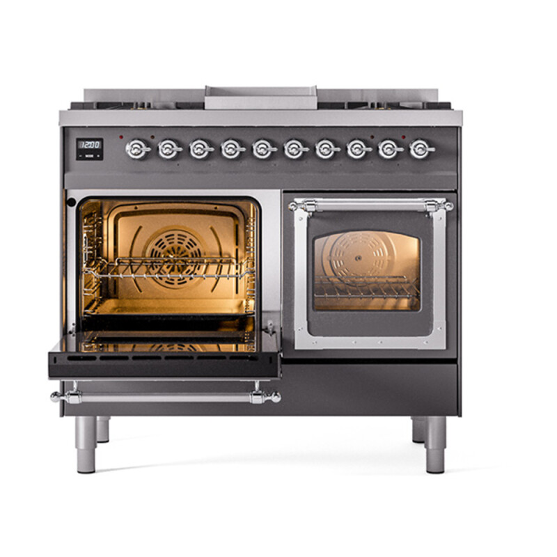 Nostalgie II Noblesse 40″ Dual Fuel Range (Natural Gas, Triple Glass Door, Graphite Matte, Chrome) UND40FNMPMGC