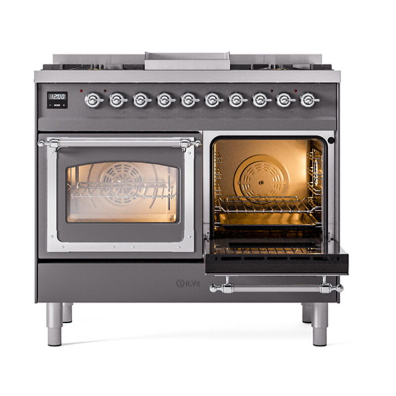 Nostalgie II Noblesse 40″ Dual Fuel Range (Natural Gas, Triple Glass Door, Graphite Matte, Chrome) UND40FNMPMGC