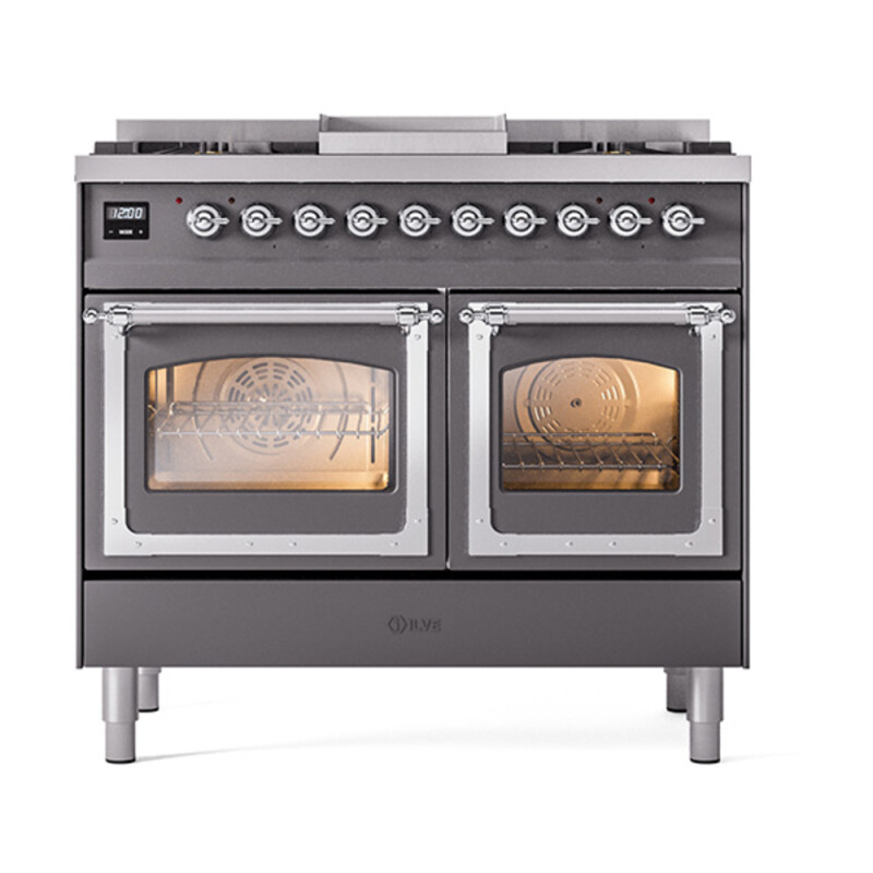 Nostalgie II Noblesse 40″ Dual Fuel Range (Natural Gas, Triple Glass Door, Graphite Matte, Chrome) UND40FNMPMGC