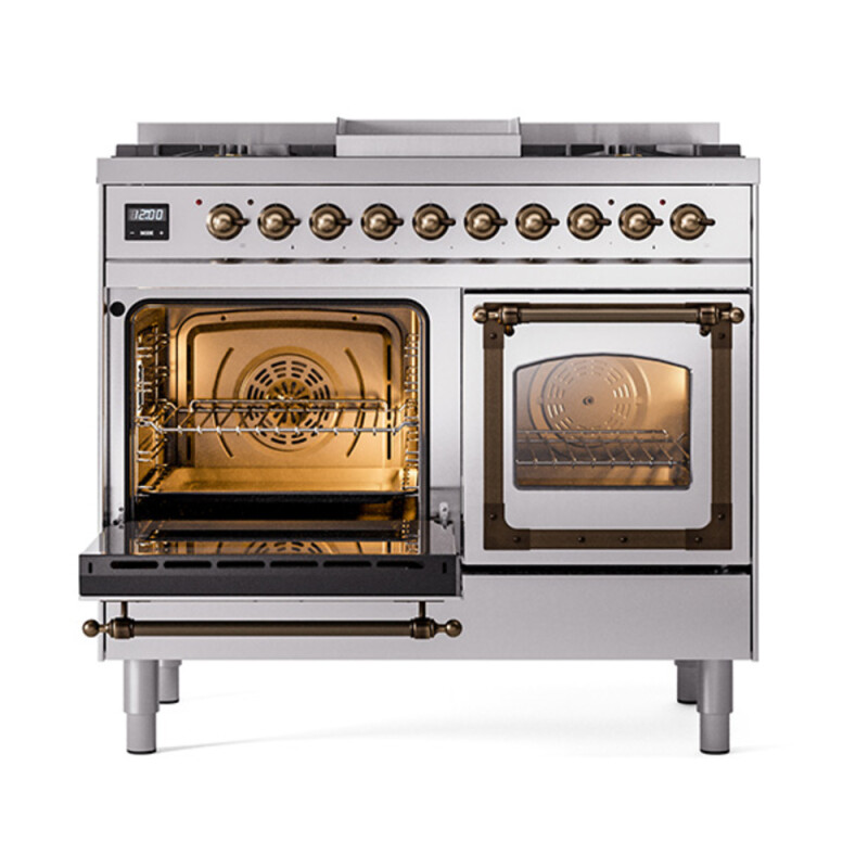 Nostalgie II Noblesse 40″ Dual Fuel Range (Natural Gas, Triple Glass Door, Stainless Steel, Burnished) UND40FNMPSSB