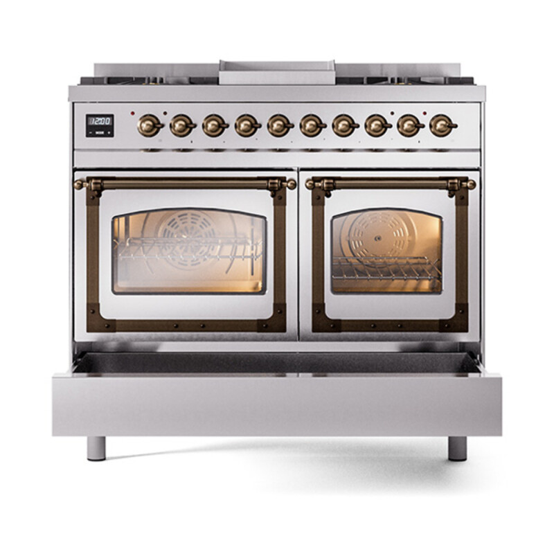 Nostalgie II Noblesse 40″ Dual Fuel Range (Natural Gas, Triple Glass Door, Stainless Steel, Burnished) UND40FNMPSSB