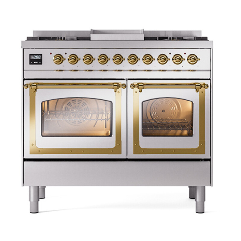 Nostalgie II Noblesse 40″ Dual Fuel Range (Natural Gas, Triple Glass Door, Stainless Steel, Brass) UND40FNMPSSG