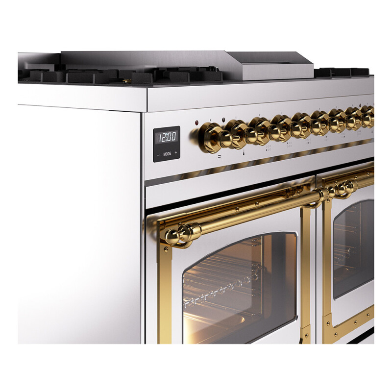 Nostalgie II Noblesse 40″ Dual Fuel Range (Natural Gas, Triple Glass Door, Stainless Steel, Brass) UND40FNMPSSG